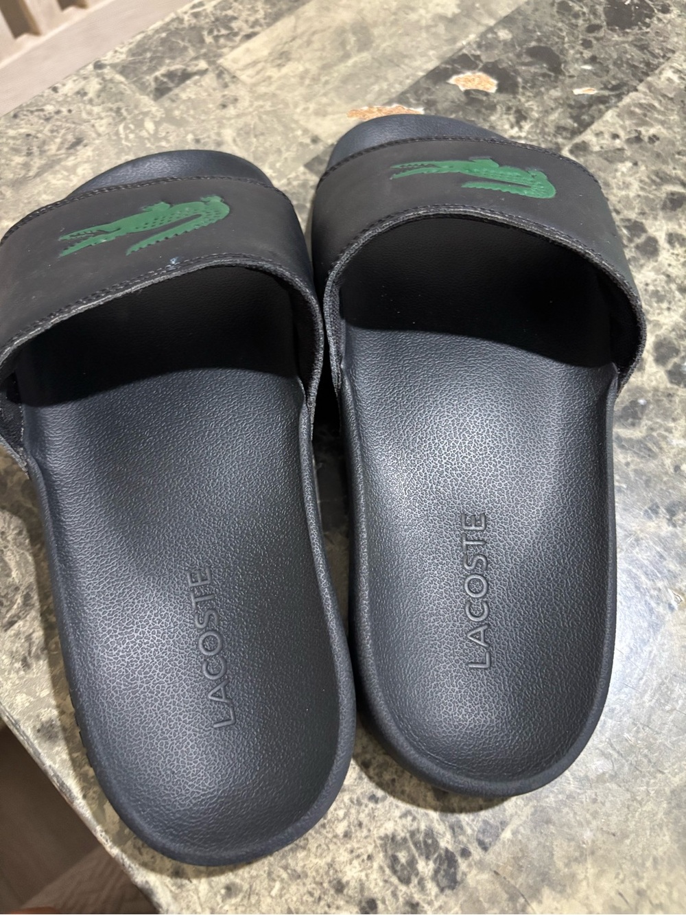 Lacoste Men's Black Slide Sandals with Green Crocodile Emblem - Picture 2 of 8